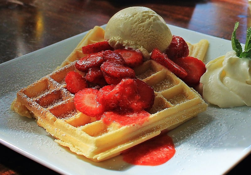 Belgian Waffles with Chocolate Sauce
